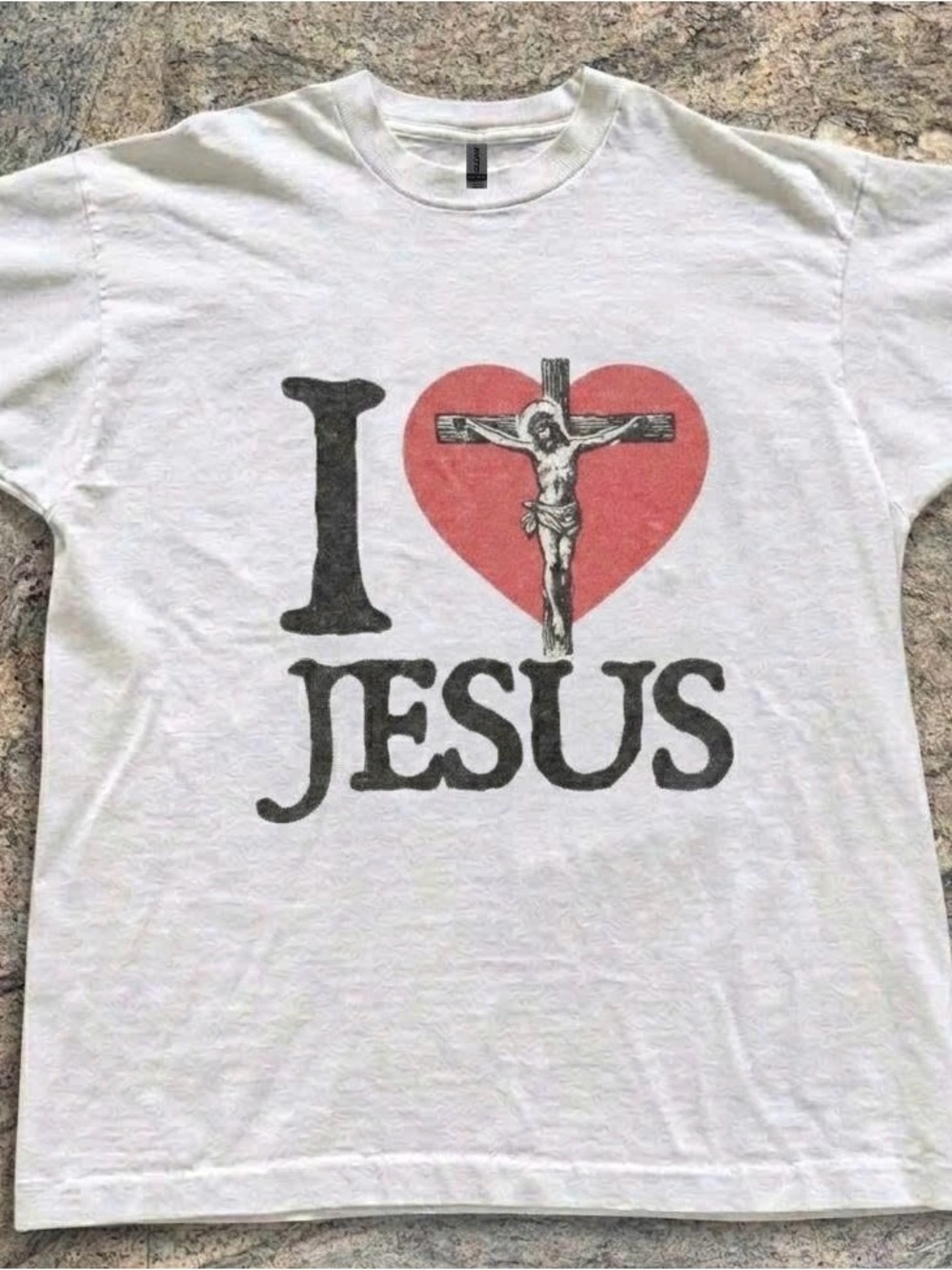 Gildan White Tee with Red Heart I ♥ JESUS Graphic